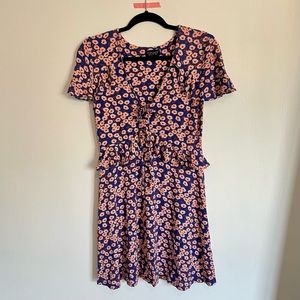 Topshop Flare Mini Dress in Blue and Red Floral